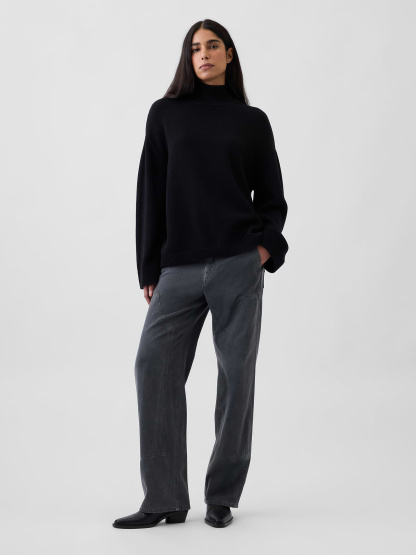 100% Cotton Oversized Mockneck Sweater - Black