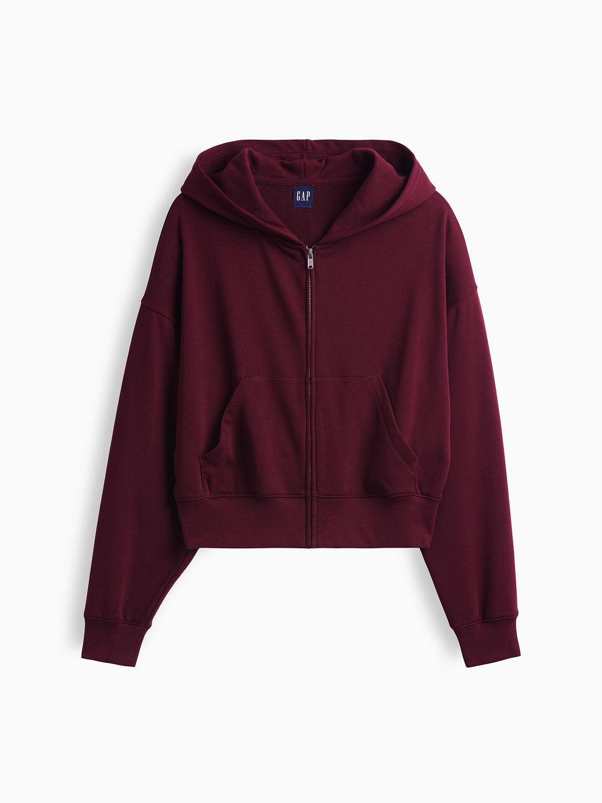 VintageSoft Terry Oversized Wedge Zip Hoodie - Purple burgundy