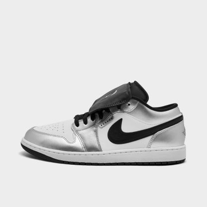 Men's Air Jordan 1 Low SE Casual Shoes - White/White/Metallic Silver/Black - view 1