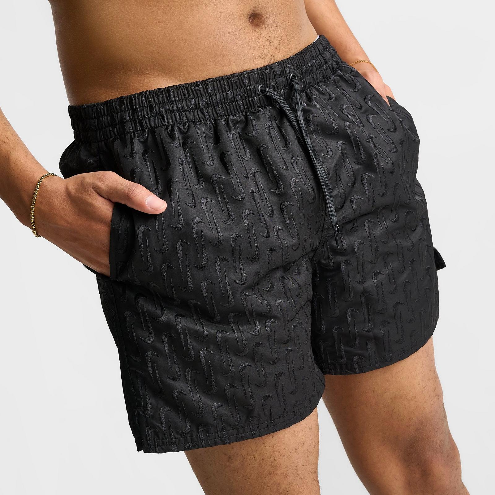 Men's Nike Swim Breaker Swoosh Link Lined Volley Swim Shorts - Black