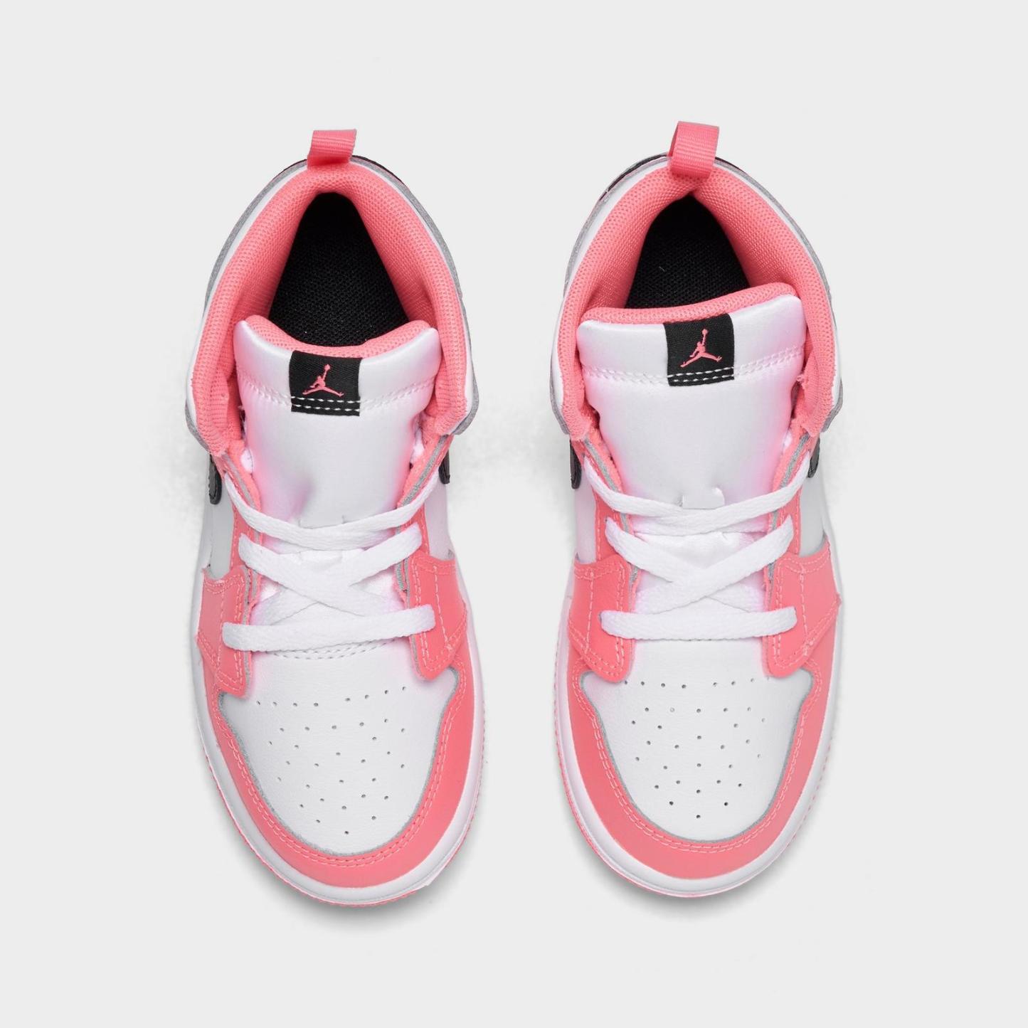 Kids' Toddler Air Jordan Retro 1 Mid Casual Shoes - Pink Gaze/White/Black - view 5