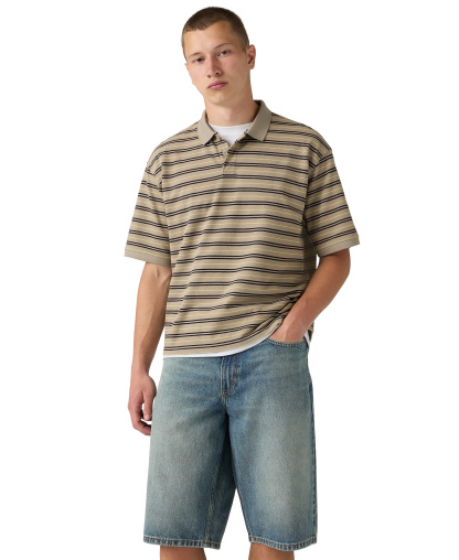 Levi's Men's Striped Pattern Boxy Polo Shirt - Khaki