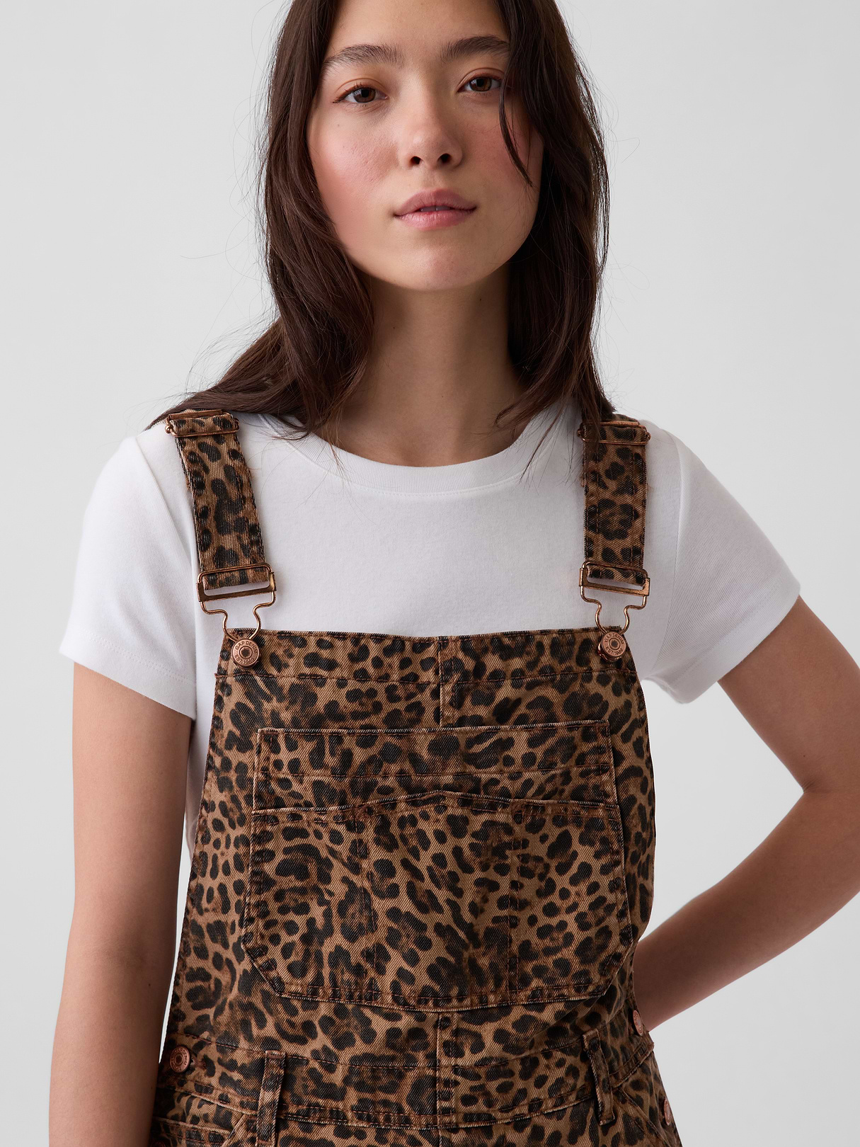 Loose Overalls - Brown leopard print