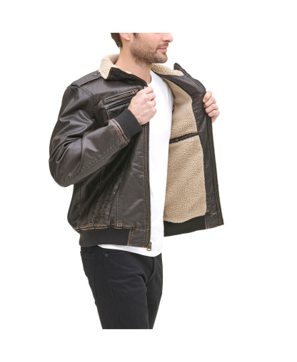 Levi's Men's Sherpa Lined Faux Leather Aviator Bomber - Dark Brown
