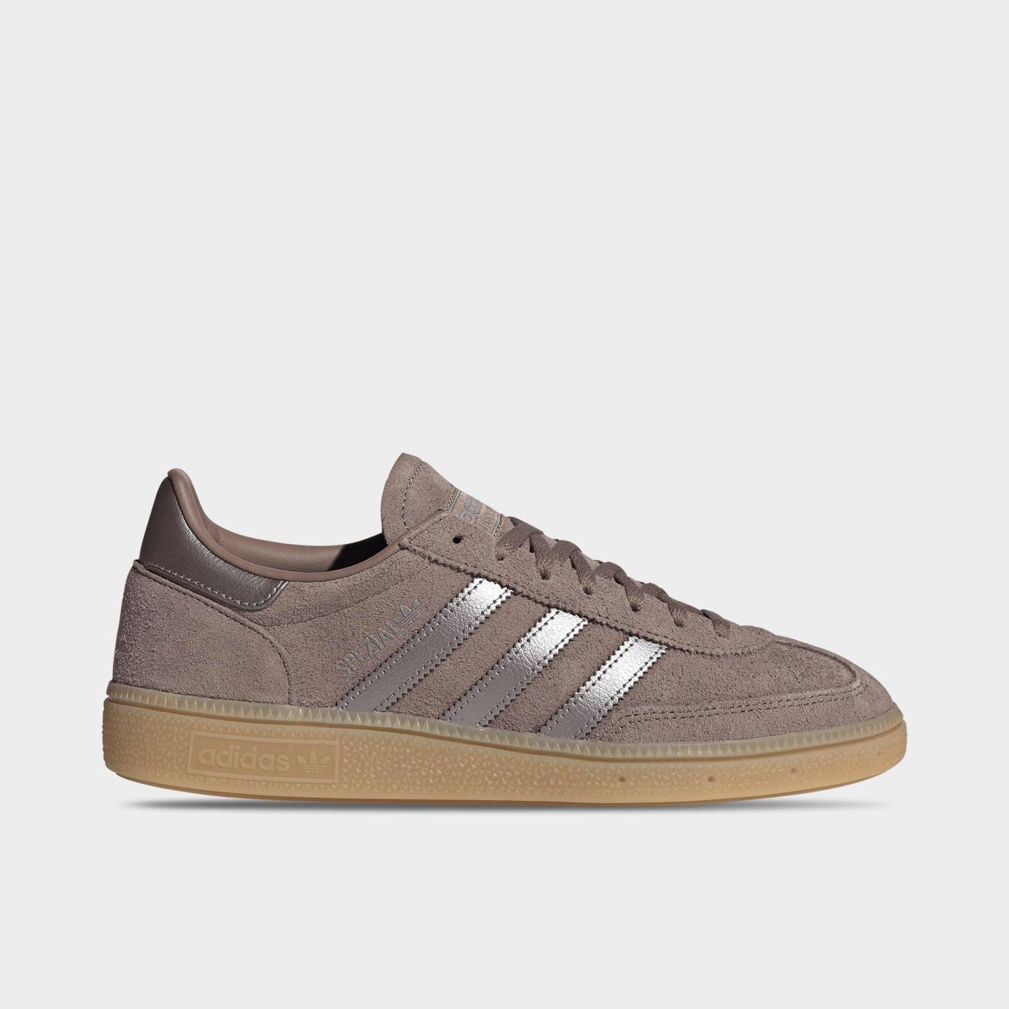 Women's adidas Originals Handball Spezial Casual Shoes - Part 1 - Trace Brown/Coffee Metallic/Gum - Left shoe facing left. Outside of the shoe.