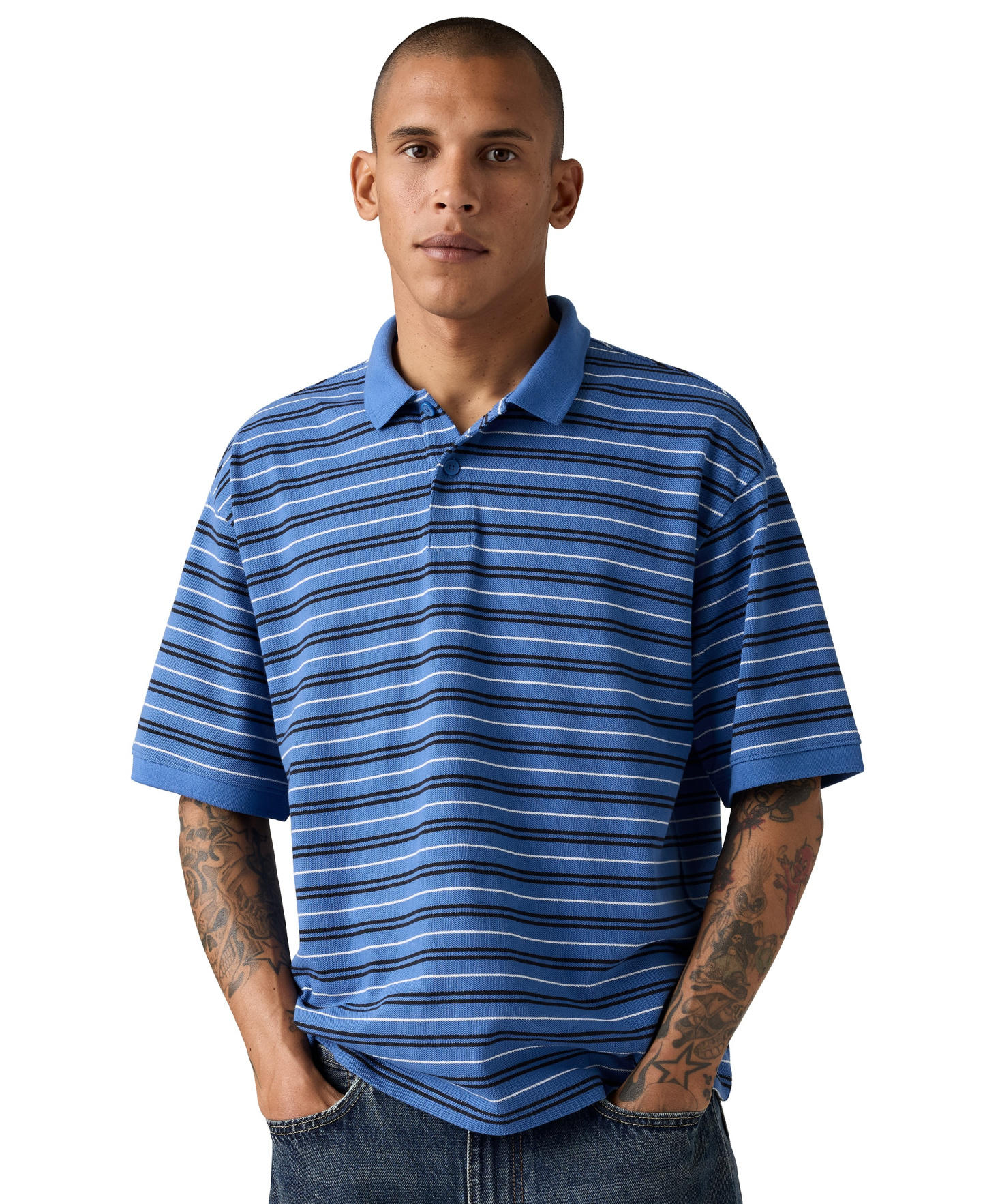 Levi's Men's Striped Pattern Boxy Polo Shirt - Delft