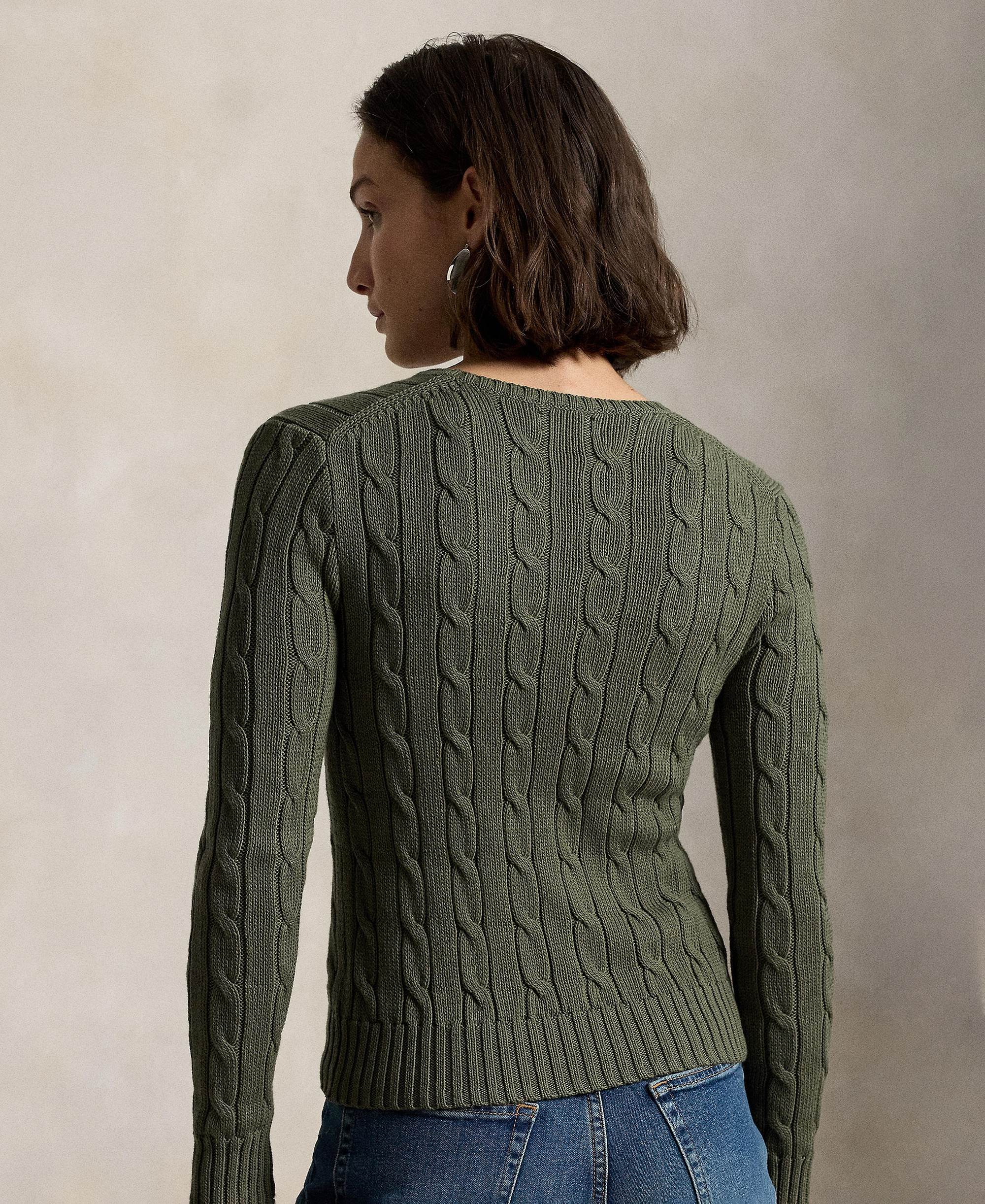 Polo Ralph Lauren Women's Cable-Knit Cotton Crewneck Sweater - Dense Olive