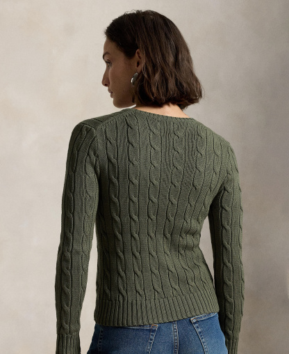 Polo Ralph Lauren Women's Cable-Knit Cotton Crewneck Sweater - Dense Olive