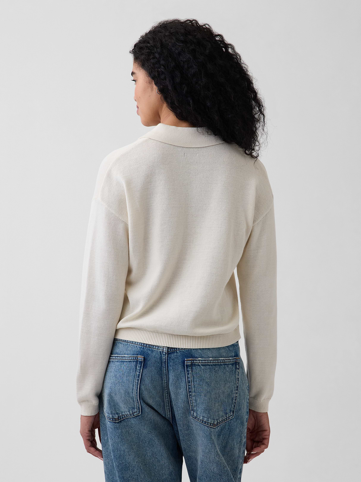 100% Cotton Relaxed Polo Sweater - Ivory beige frost