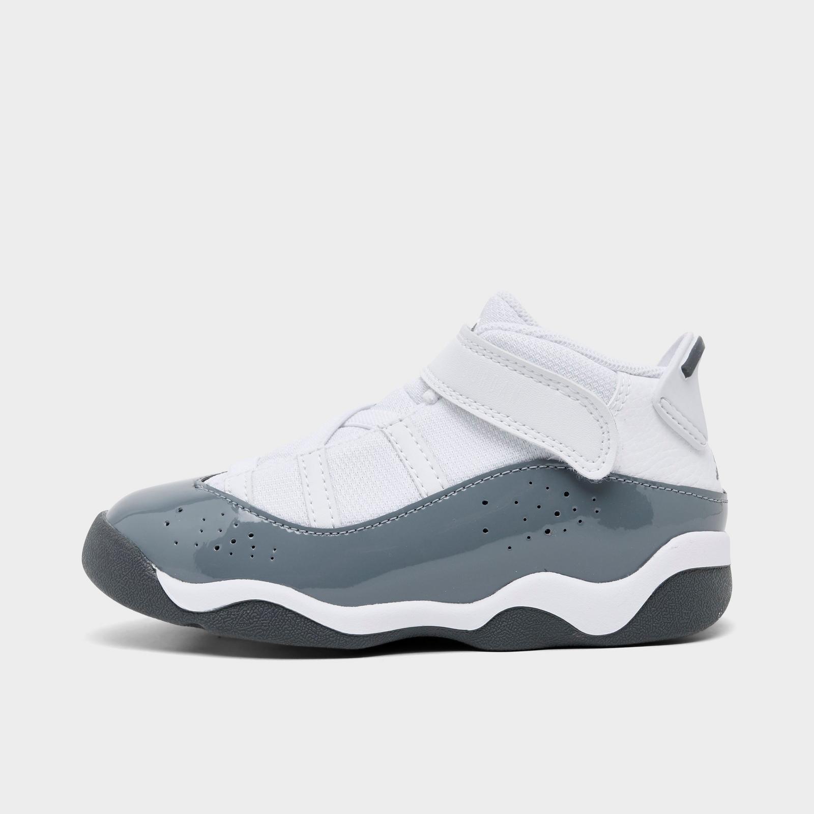 Kids' Toddler Air Jordan 6 Rings Basketball Shoes - White/Grey - Left shoe facing left. Outside of the shoe. - view 1