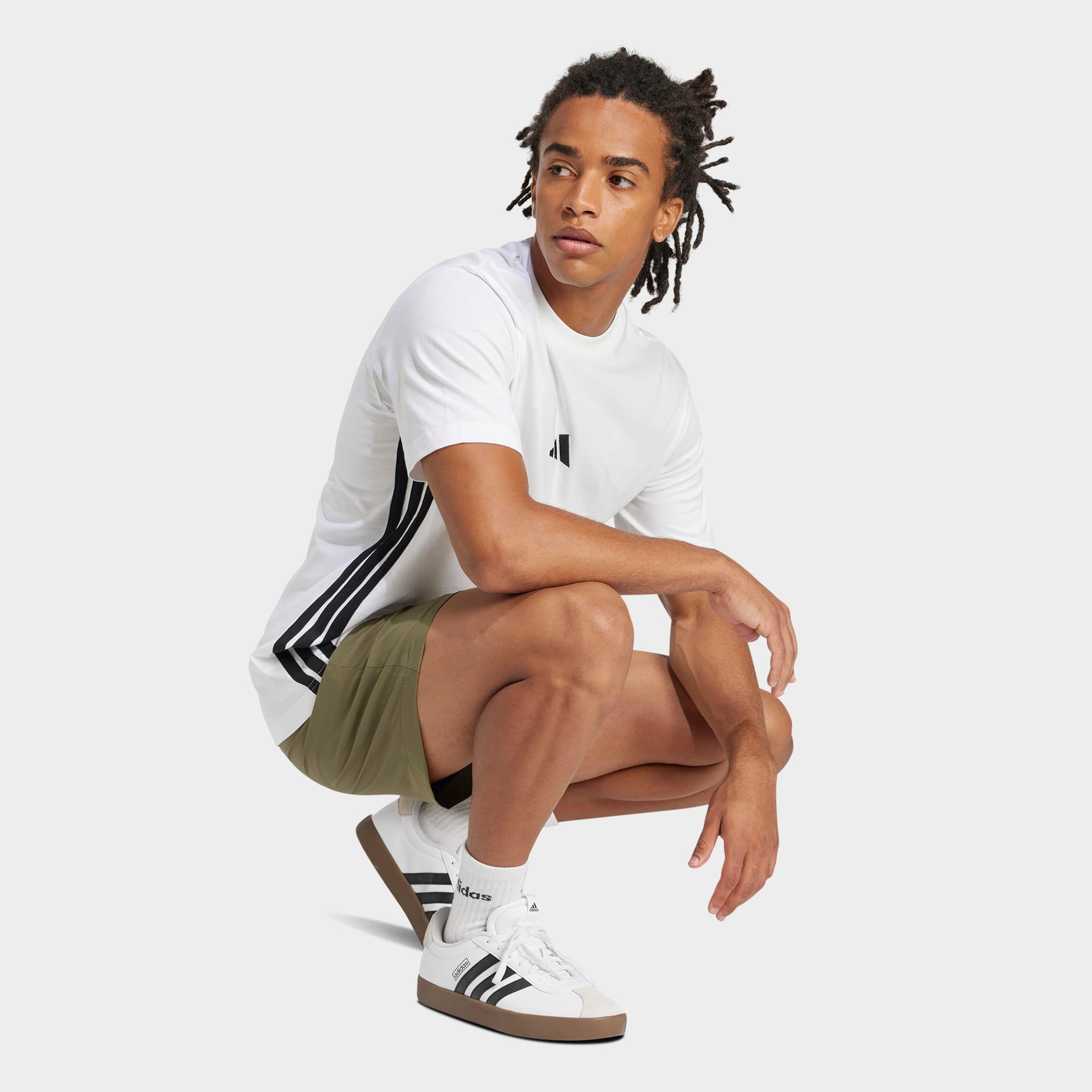 Men's adidas Essentials 3-Stripes Single-Jersey T-Shirt - White/Black