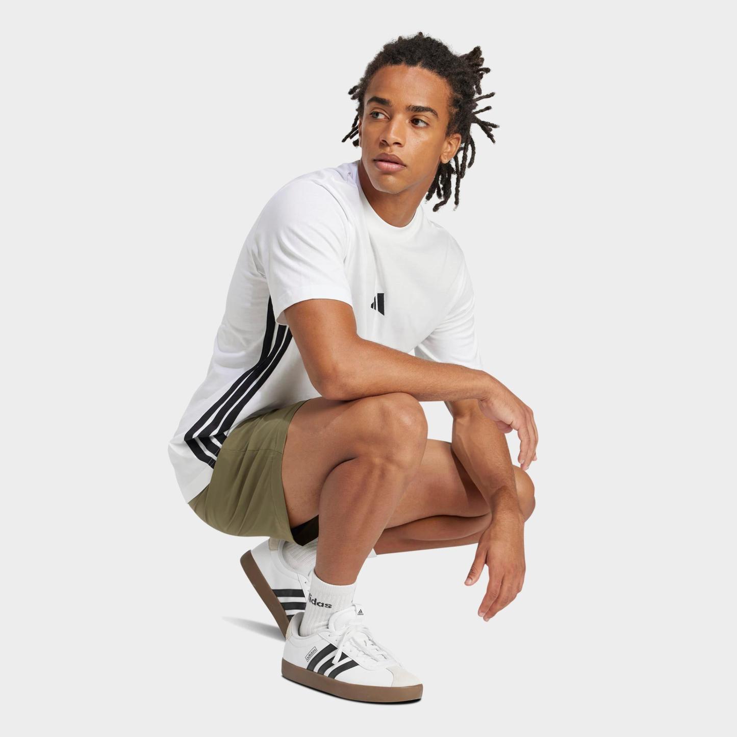 Men's adidas Essentials 3-Stripes Single-Jersey T-Shirt - White/Black