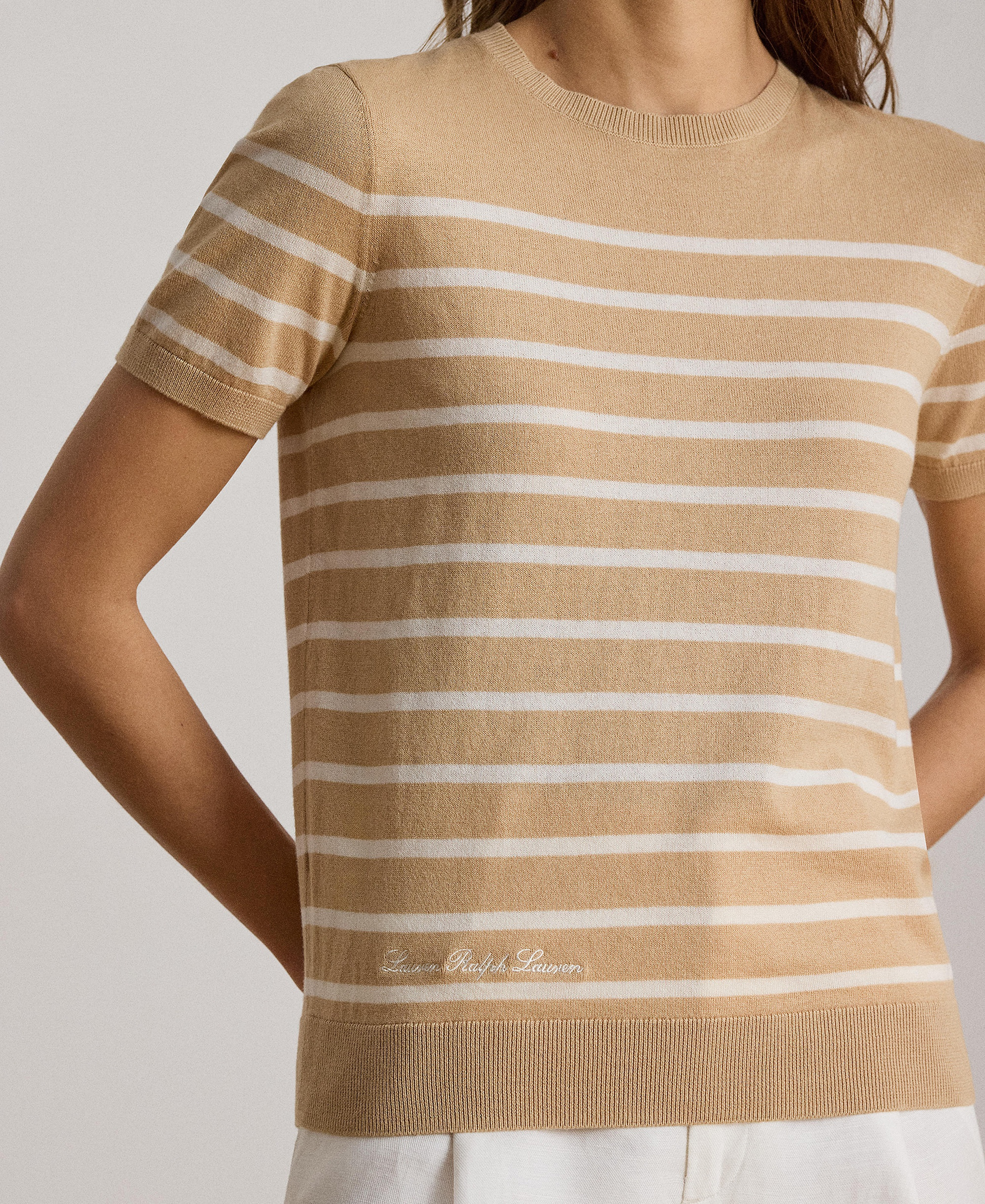 Lauren Ralph Lauren Women's Crewneck Short-Sleeve Sweater - Ginger Tan/ Mascarpone Cream