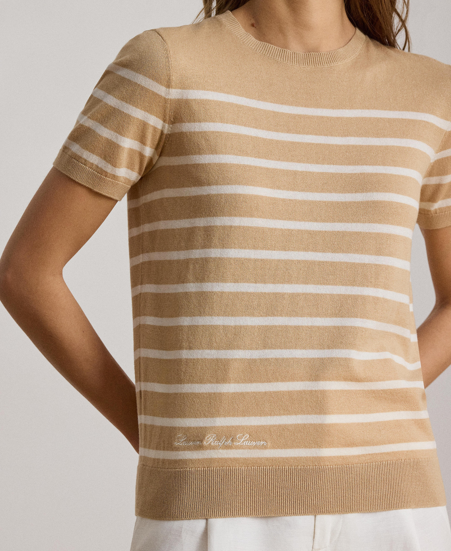 Lauren Ralph Lauren Women's Crewneck Short-Sleeve Sweater - Ginger Tan/ Mascarpone Cream