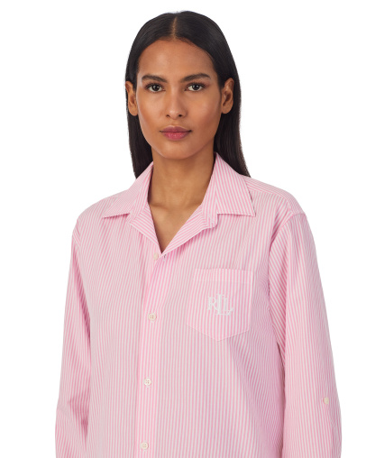 Lauren Ralph Lauren Women's Long-Sleeve Roll-Tab His Shirt Sleepshirt - Pink Stripe