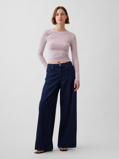 Mid Rise Denim Stripe Baggy Jeans - Rinsed indigo