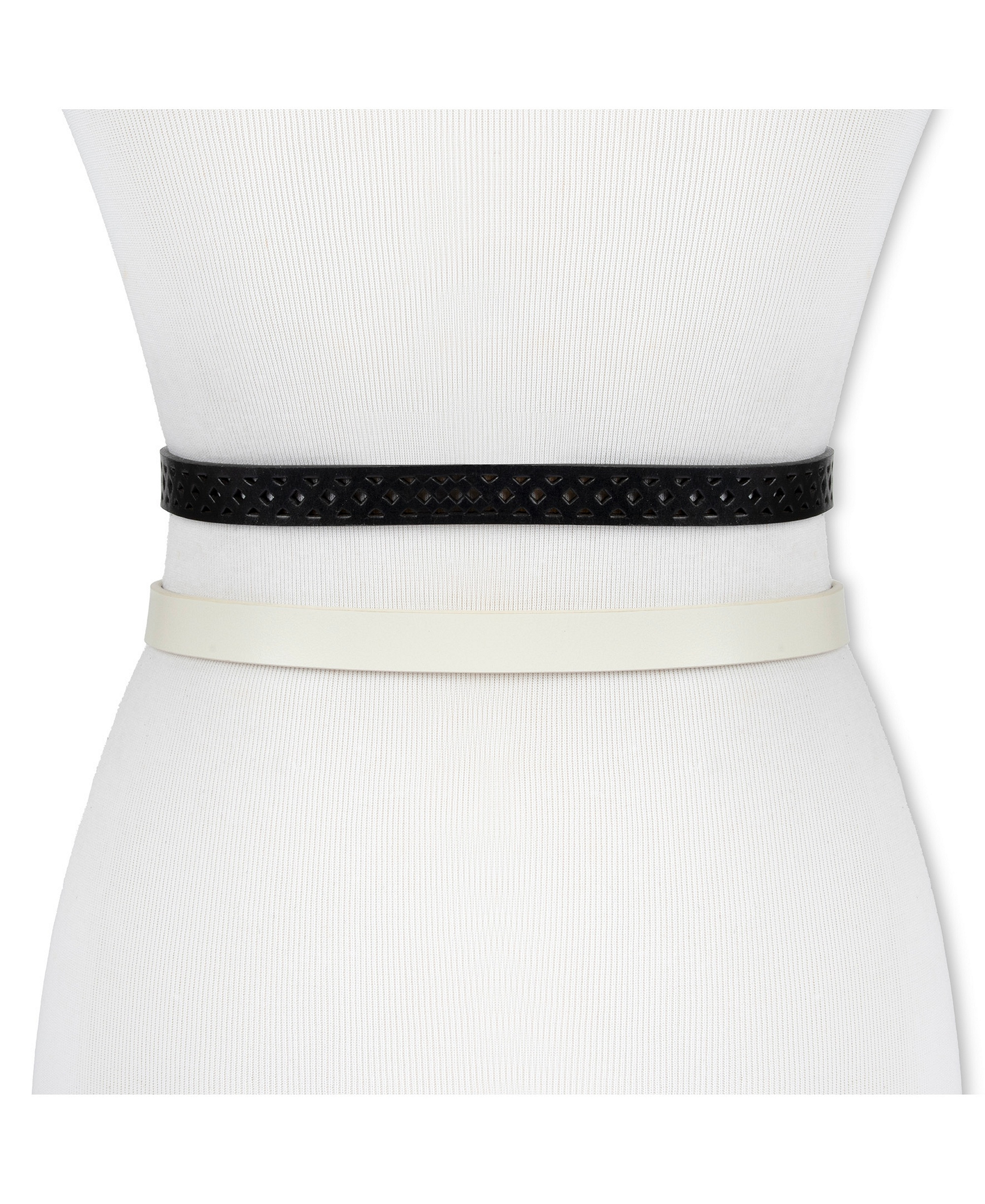 Levi's Women's 2-Pack Perforated and Reversible Skinny Casual Belt Set - White/Burgundy Black