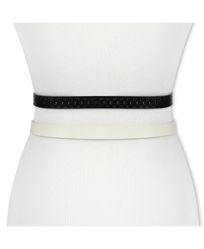 Levi's Women's 2-Pack Perforated and Reversible Skinny Casual Belt Set - White/Burgundy Black