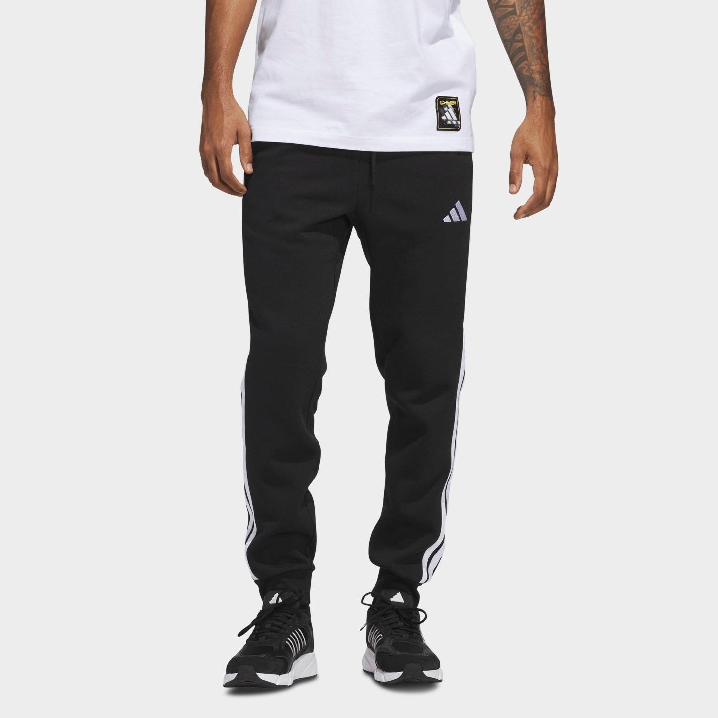 Men's adidas Essentials 3-Stripes Fleece Jogger Pants - Black/White