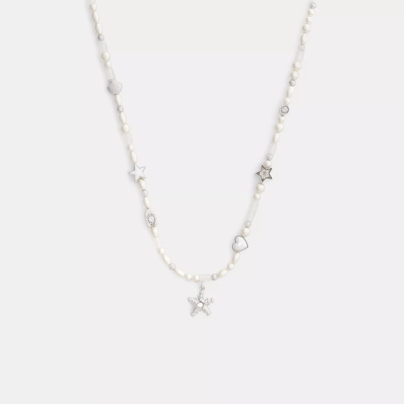 Pearls And Seashell Necklace - Silver/Pearl