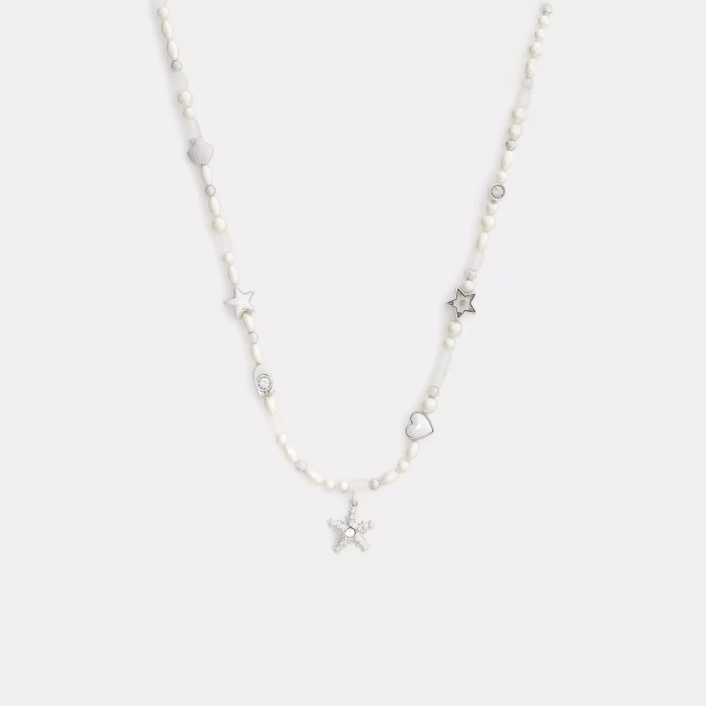 Pearls And Seashell Necklace - Silver/Pearl