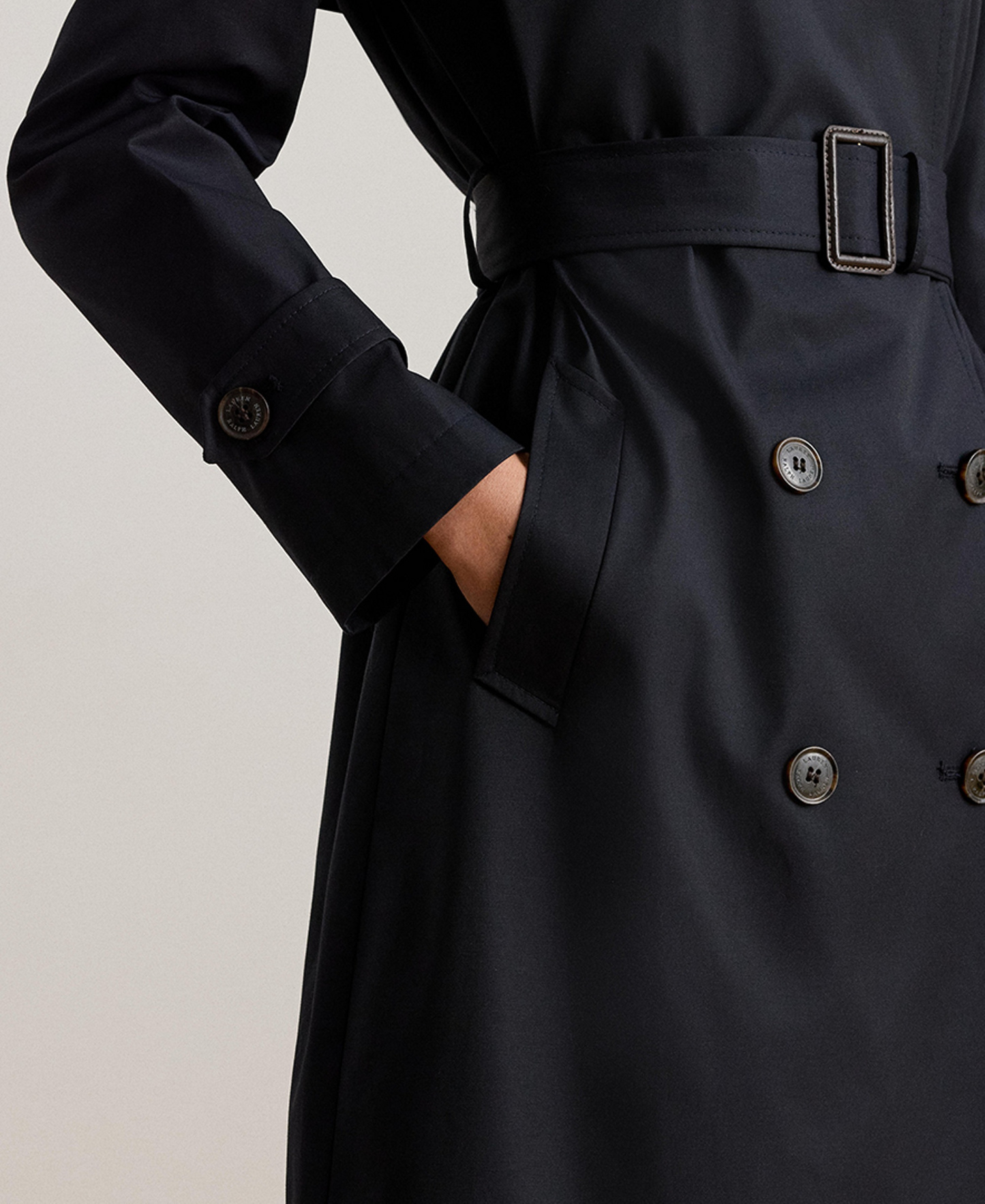 Lauren Ralph Lauren Petite Water-Resistant Double-Breasted Trench Coat, Created for Macy's - Dark Navy