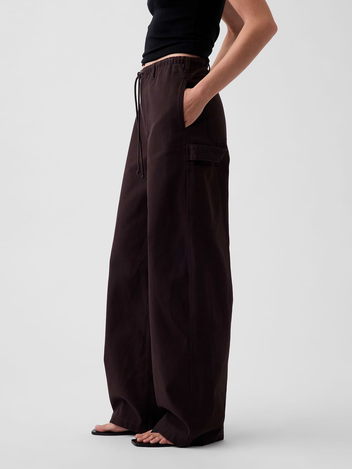 Canvas Easy Baggy Barrel Cargo Pants - Terra brown
