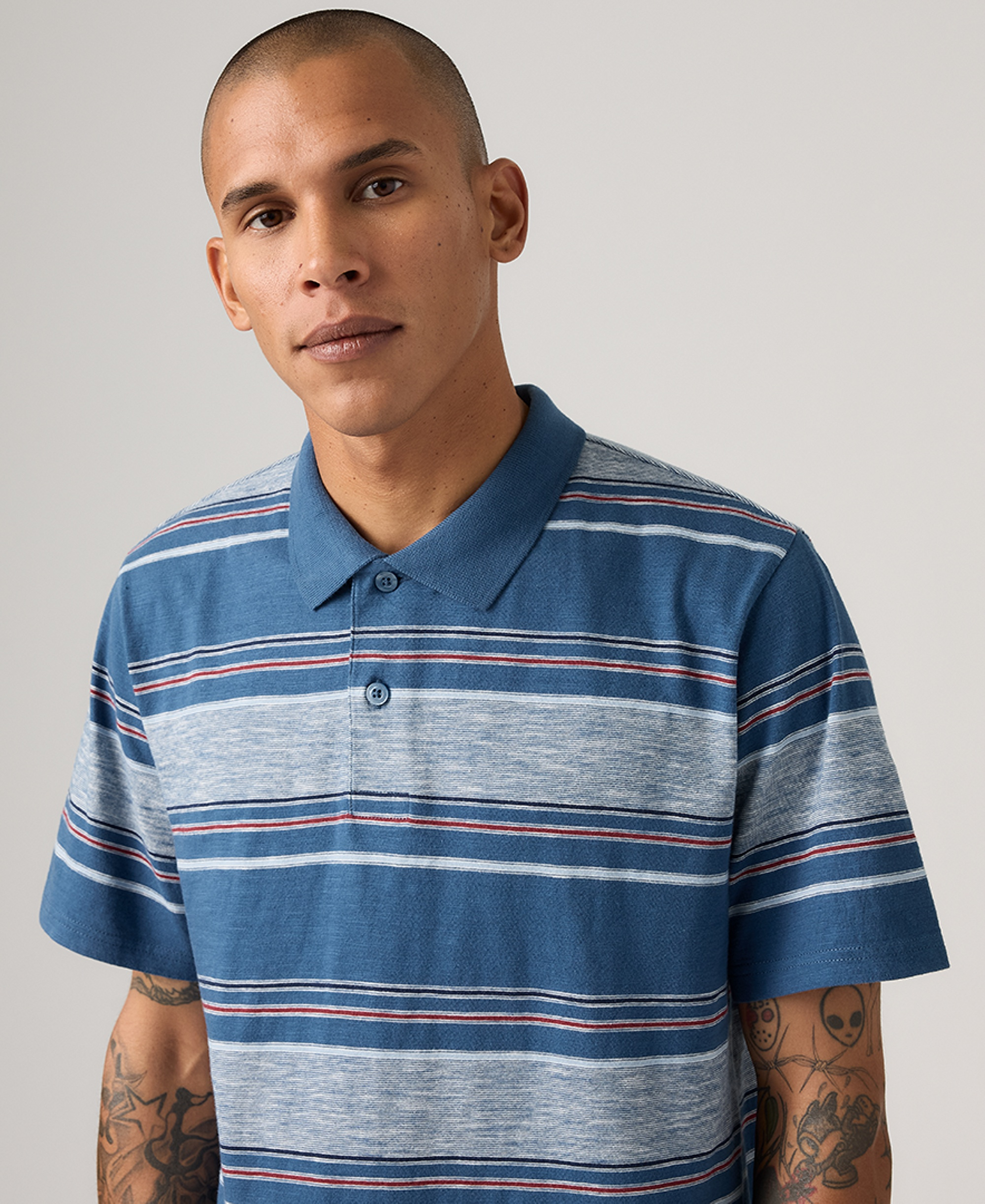 Levi's Men's Merritt Striped Collared Polo Shirt - Ensign Blue
