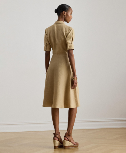 Lauren Ralph Lauren 100% Linen Shirt Dress - Birch Tan