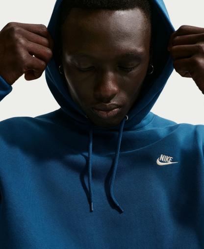 Nike Men's Club Pullover Fleece Hoodie Logo - Court Blue/Lite Khaki