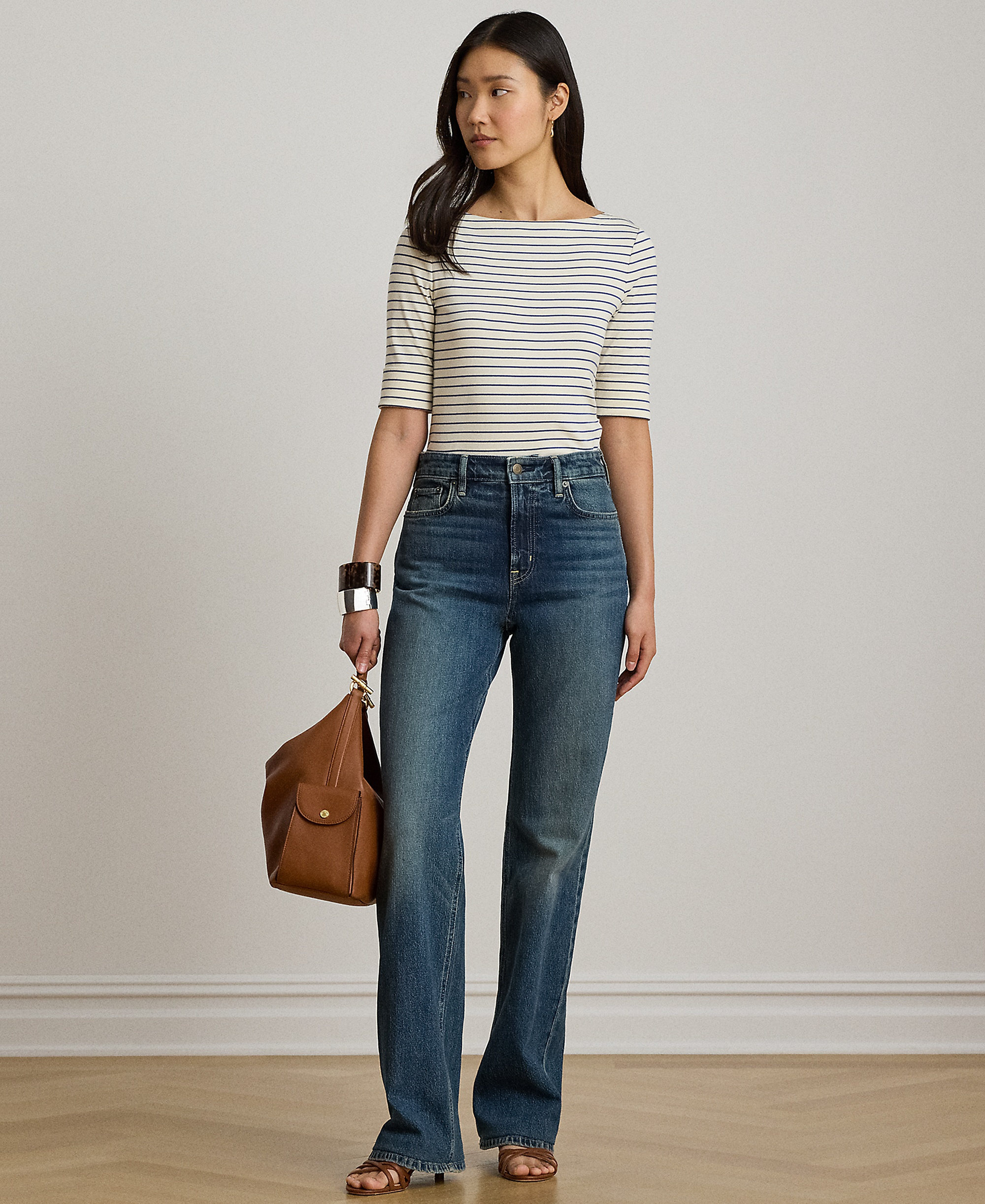 Lauren Ralph Lauren Women's Striped Boat Neck Top - Mas Cream/Inky Blue