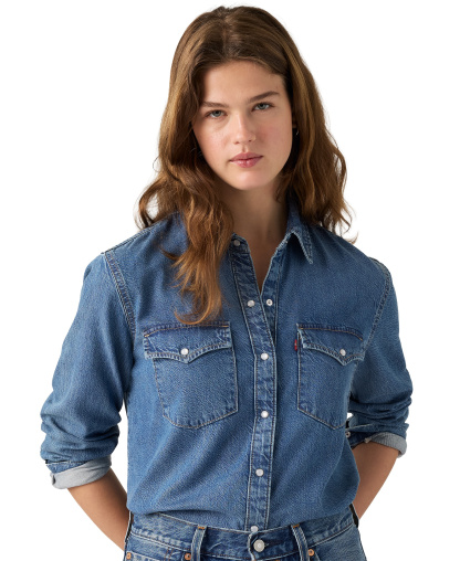 Levi's Women's Evans Relaxed Western Long-Sleeve Denim Shirt - Easy Trail Mid