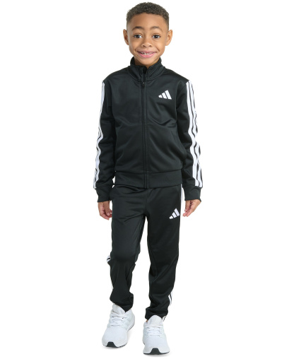 adidas Toddler & Little Boys Tricot Long-Sleeve Essential 3-Stripe Track Jacket & Pants, 2 Piece Set - Black