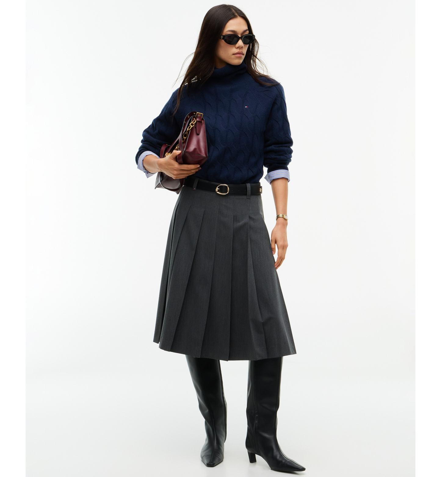 Tommy Hilfiger Women's Cable-Knit Turtleneck Wool Sweater - Dark Blue