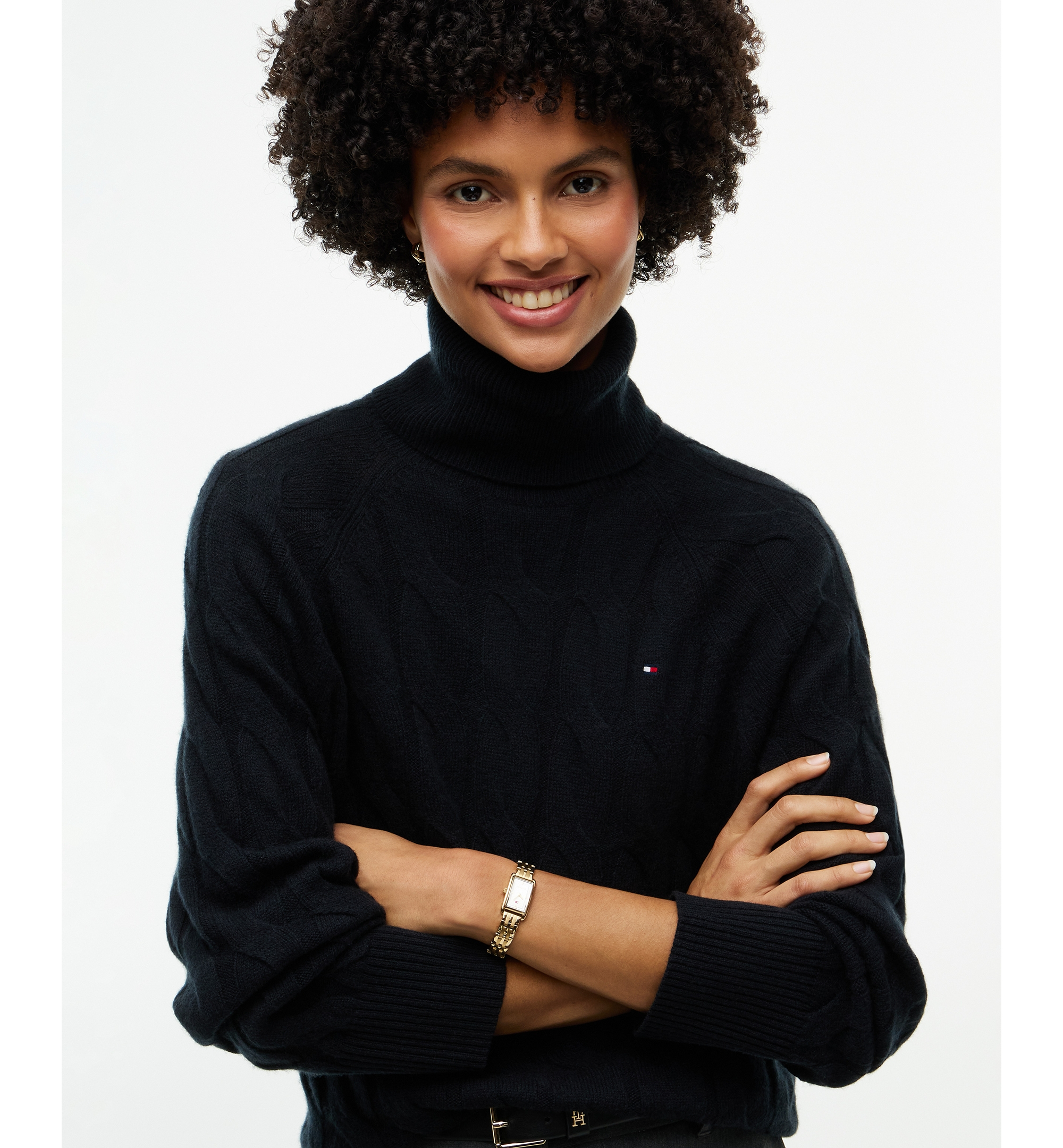 Tommy Hilfiger Women's Cable-Knit Turtleneck Wool Sweater - Black