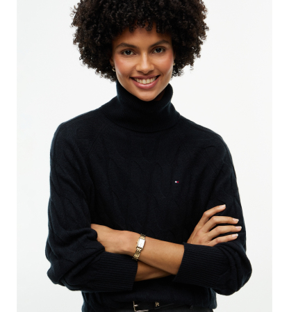 Tommy Hilfiger Women's Cable-Knit Turtleneck Wool Sweater - Black