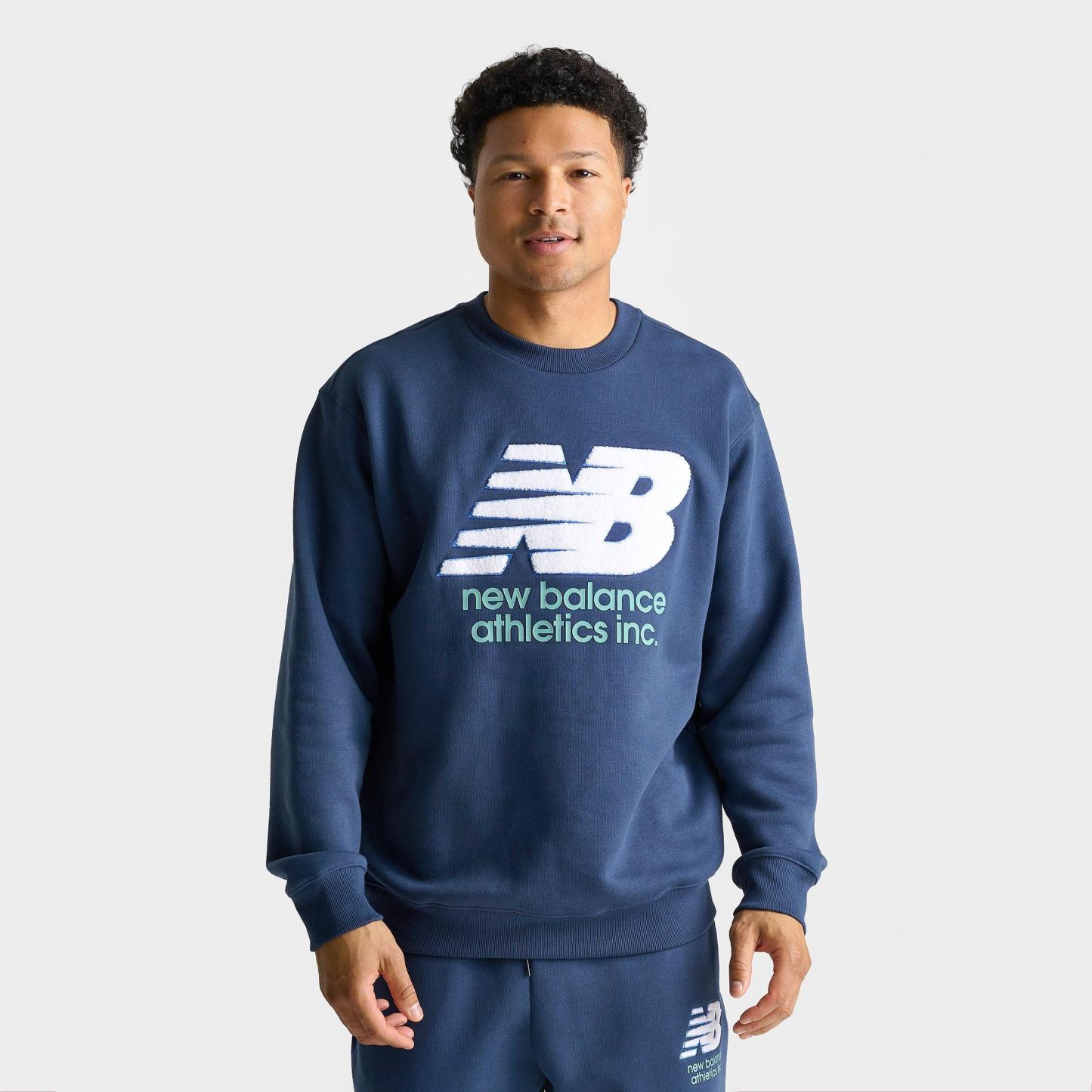 Men's New Balance Athletics Chenille Fleece Crewneck Sweatshirt - NB Blue/Teal/White - view 3