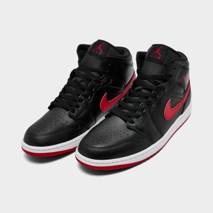 Men's Air Jordan Retro 1 Mid Casual Shoes - Black/University Red/White - view 2
