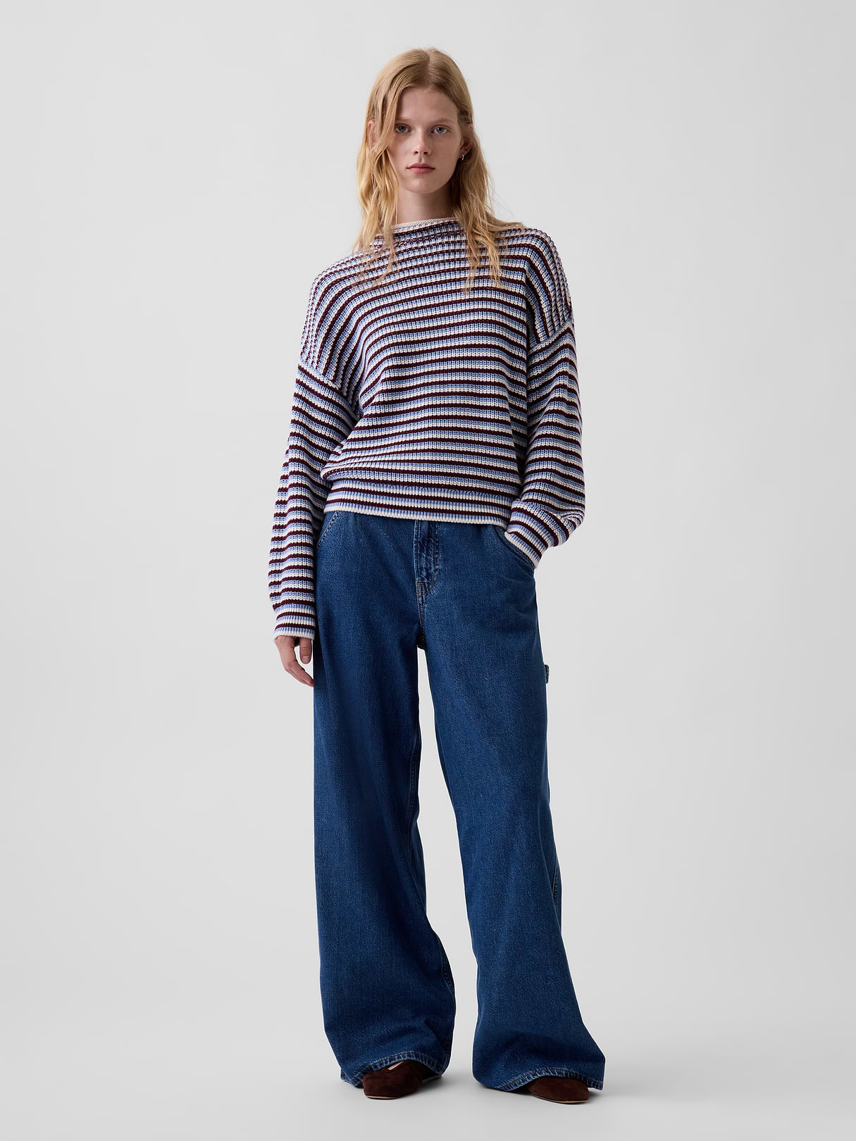 100% Cotton Oversized Rollneck Sweater - Blue stripe