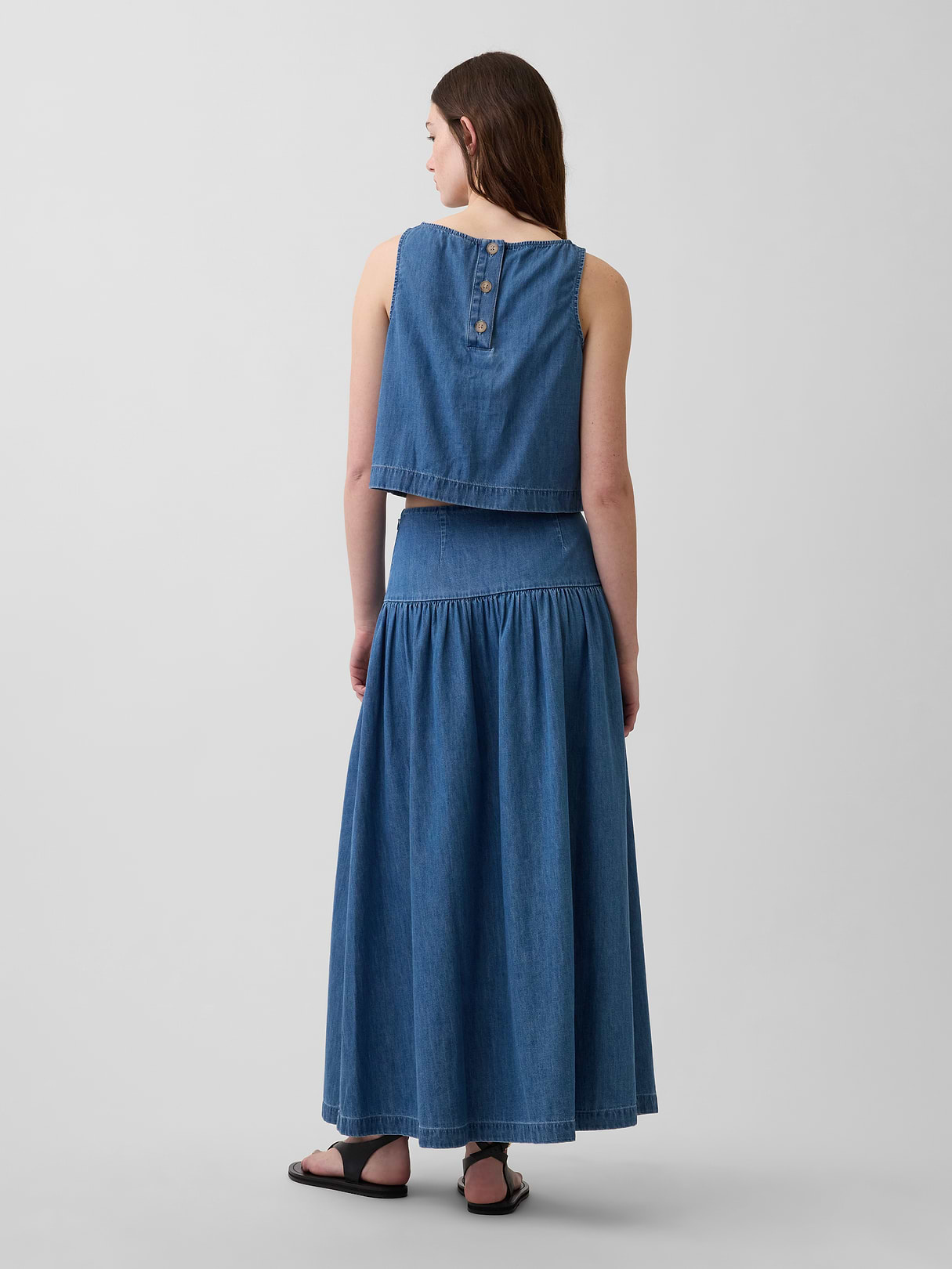 Poplin Drop-Waist Maxi Skirt - Medium wash