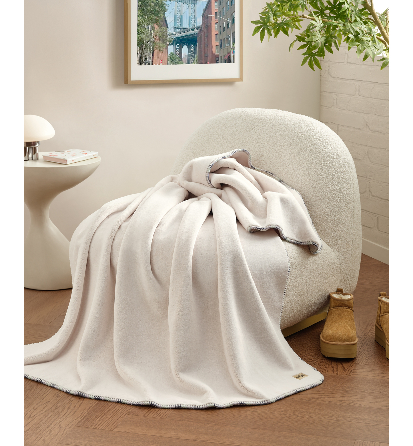 UGG® Coco Lightweight Throw, 50" x 70" - Snow Blue Embroidered