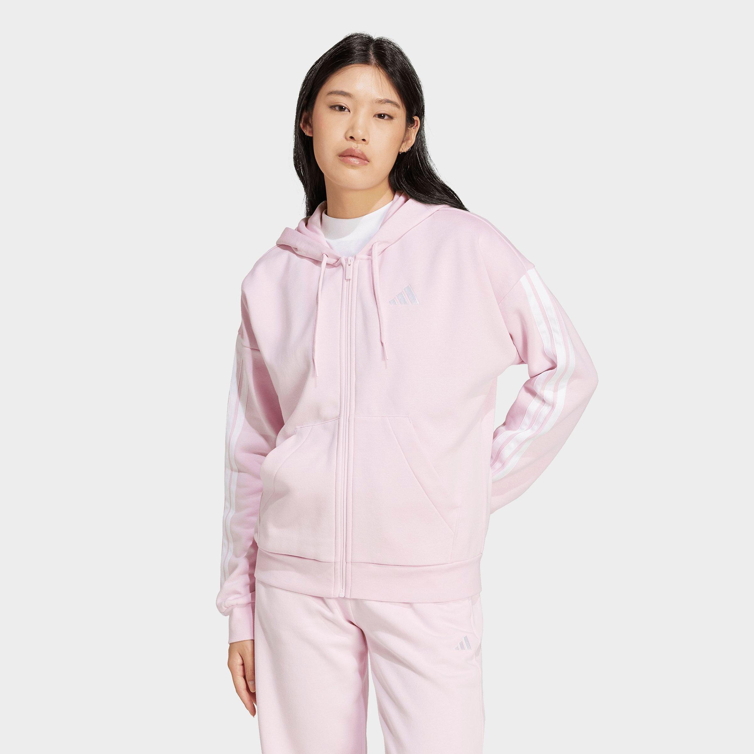 Women's adidas Essentials 3-Stripes Fleece Full-Zip Hoodie - Clear Pink/White