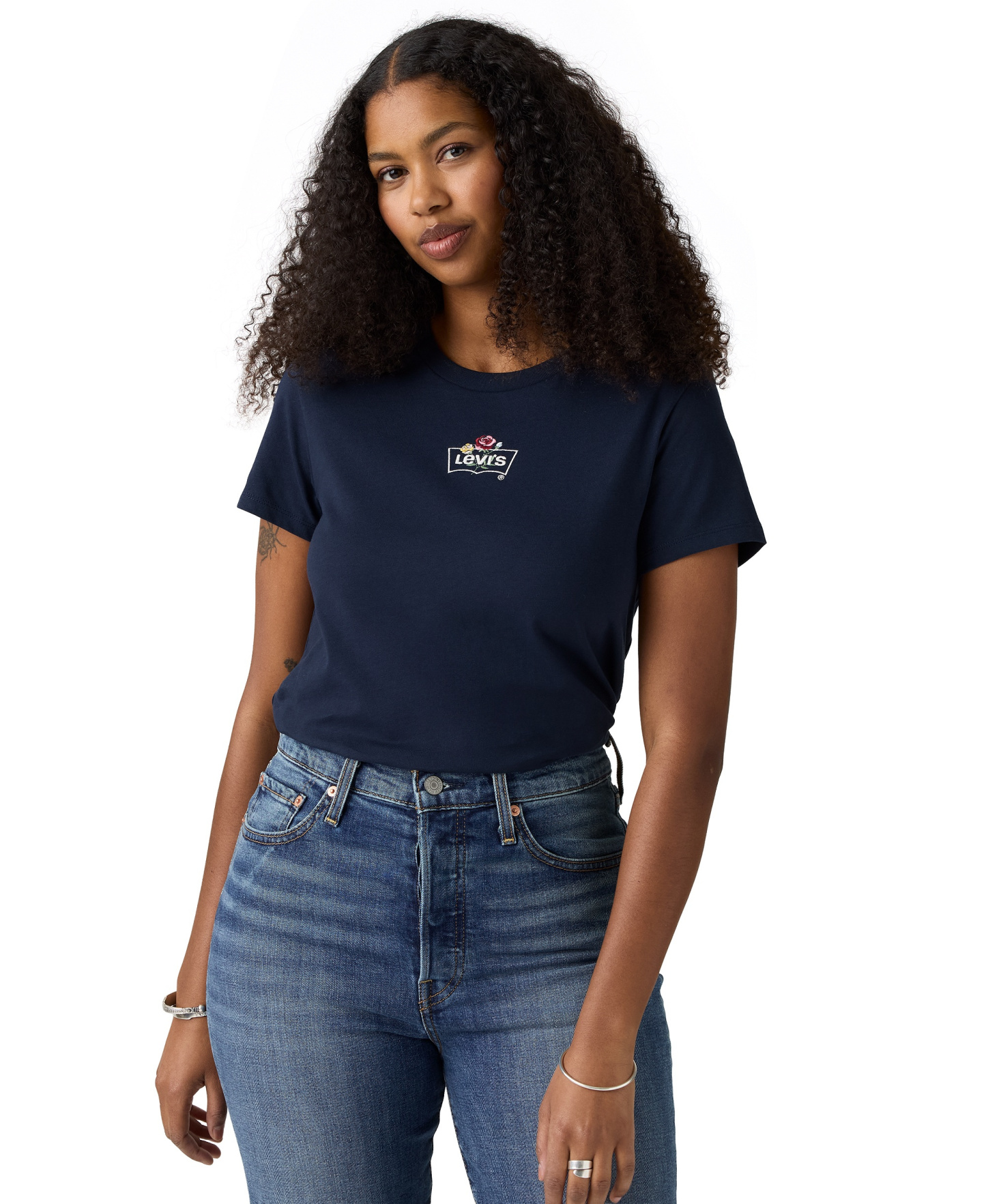 Levi's Women's Perfect Graphic Logo Cotton T-Shirt - Emb Rose Bw Navy Blazer