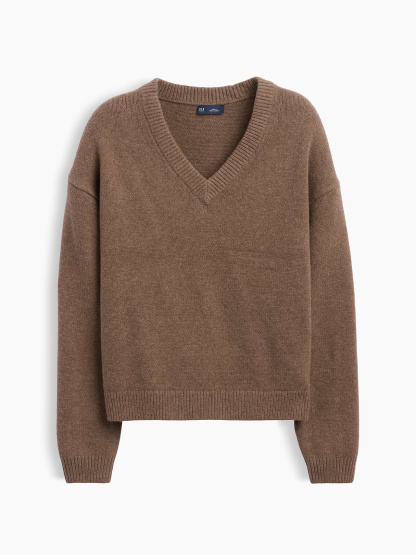 CashSoft Oversized V-Neck Sweater - Cool heather brown