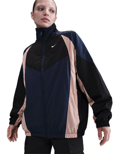 Nike Women's Sportswear Colorblocked Oversized Track Jacket - Midnight Navy/black/particle Pink/sail