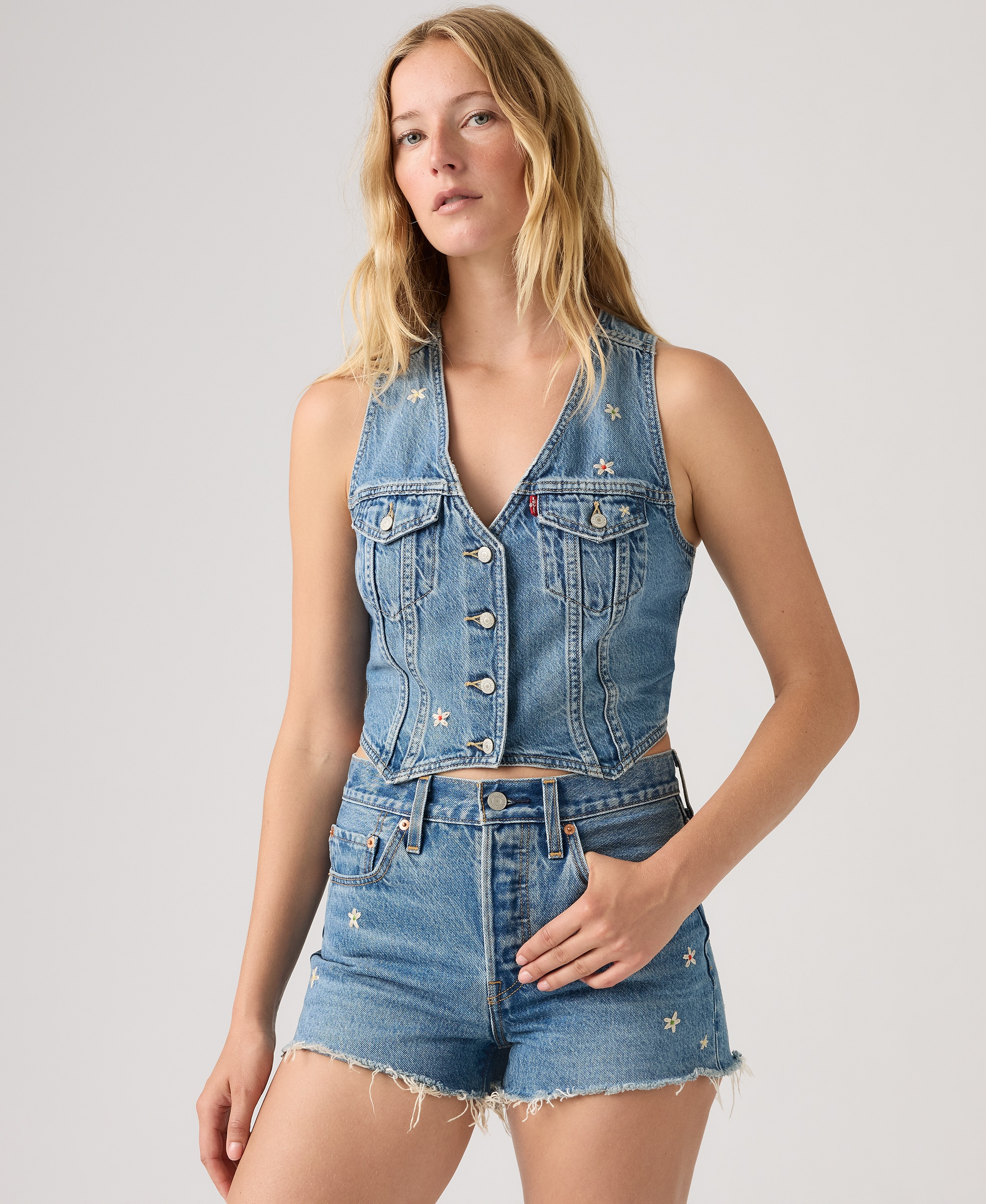 Levi's Women's Embroidered Mainline V-Neck Cotton Racer Vest - Bee In The Bonnet Vest
