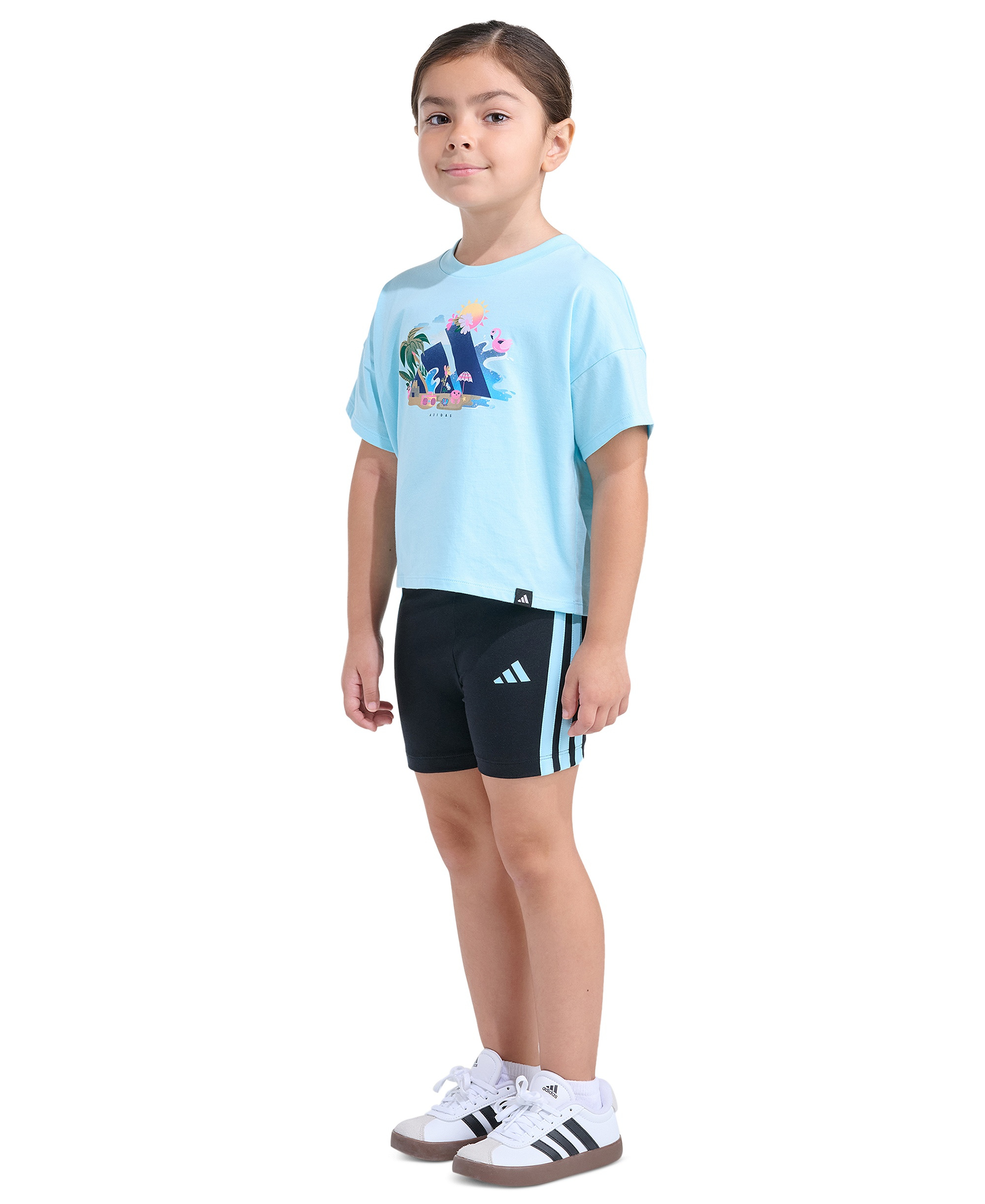 adidas Girls' 2T-6X Short-Sleeve T-Shirt and Bike Shorts, 2-Piece Set - Light Blue