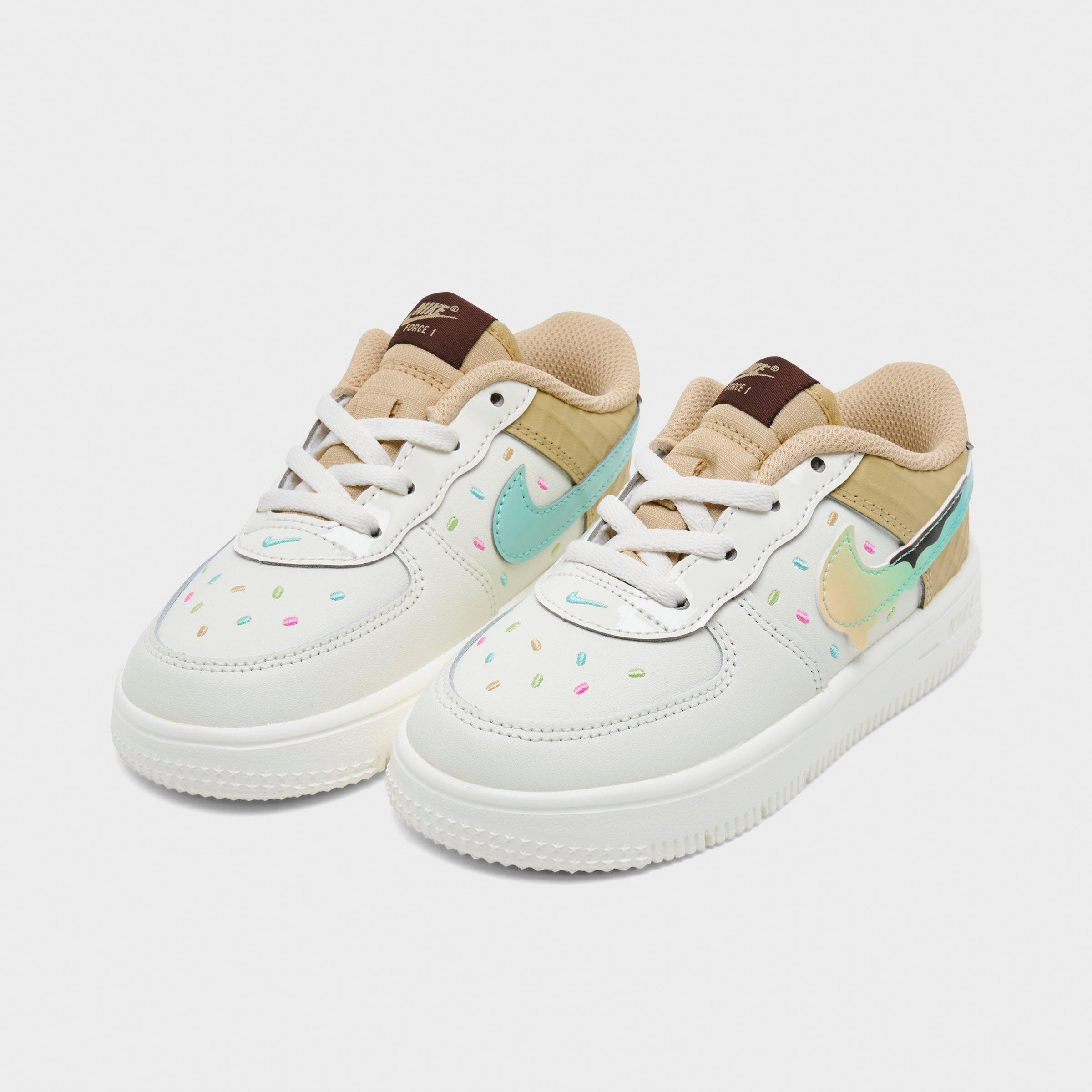 Infant and Kids' Toddler Nithtke Force 1 Low Casual Shoes - Part 1 - Sail/Sesame/Bleached Turquoise/Multi-Color - Both shoes facing left