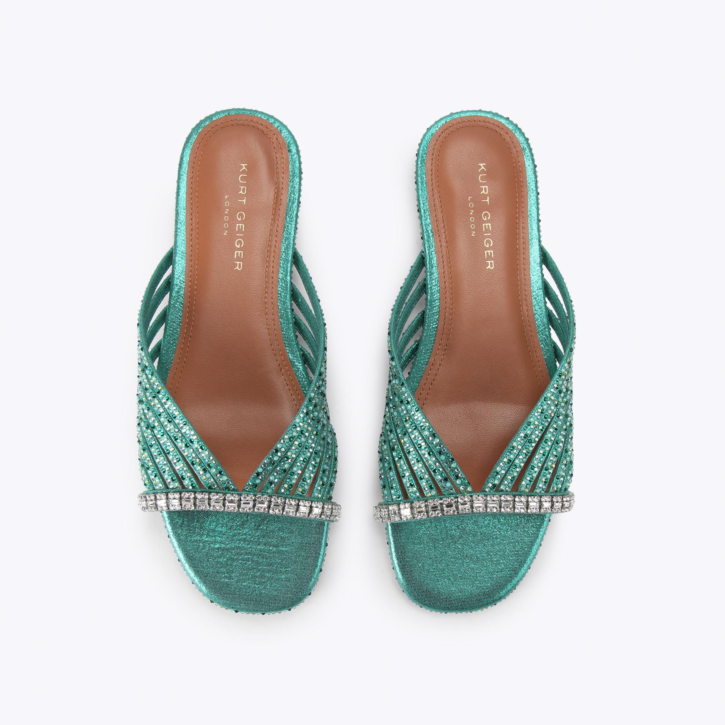 Kurt Geiger London Crystal Strap Flat Mule - Green - view 3