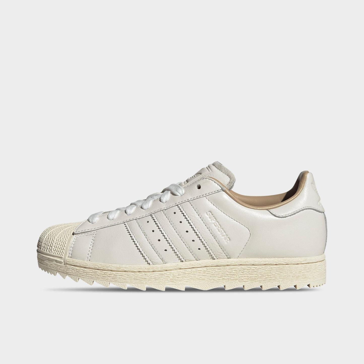 Men's adidas Originals Superstar II Ripple Casual Shoes - Core White/Core White/Warm Sandstone - Left shoe facing left. Outside of the shoe.